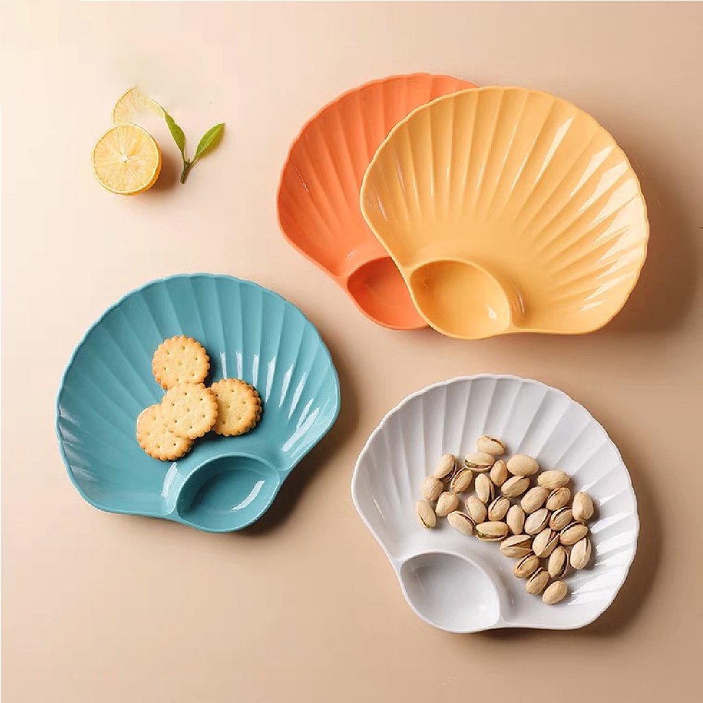 KS Piring Saji Makan Snack Dengan Wadah Cocolan Saos Plastik Set 8Pcs Jerami Gandum Wheat Straw Bent