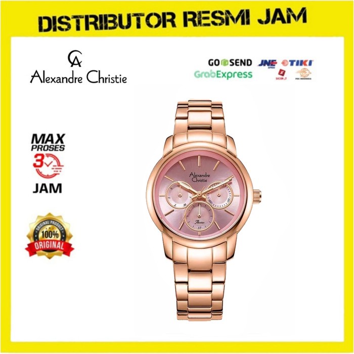 Jam Tangan Wanita Alexandre Christie AC2A34BF AC 2A34 BF Rosegold Pink