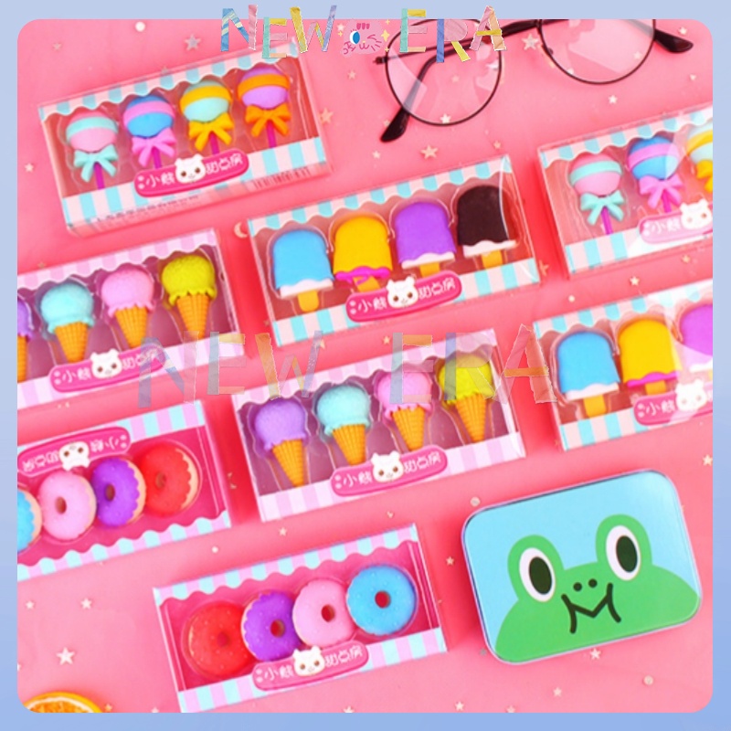 

NewEra Lolipop Alat Tulis Penghapus Lucu 4pcs Karakter Donat Eraser Ice Cream Set Penghapus Bentuk Kartun Yang Menyenangkan