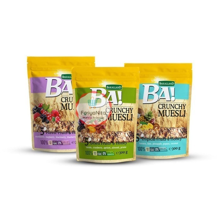 Bakalland Ba Crunchy Muesli 5 Tropical Fruits Honey 300gr (BIRU) - FasyAnita Mart Denpasar