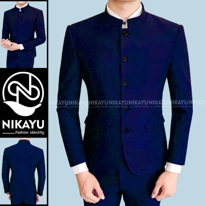 best -Blazer Kiyoshi NAVY - Jasko Jas Koko Pria Slimfit Korea Style Casual - Navy, S