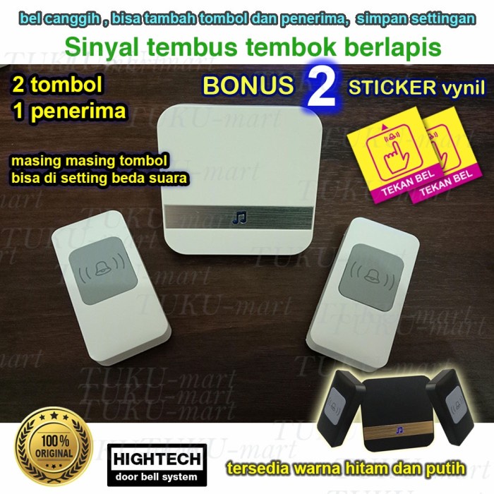 Bel Rumah Wireless Door Bell Waterproof Pintu 2 tombol/remote 1