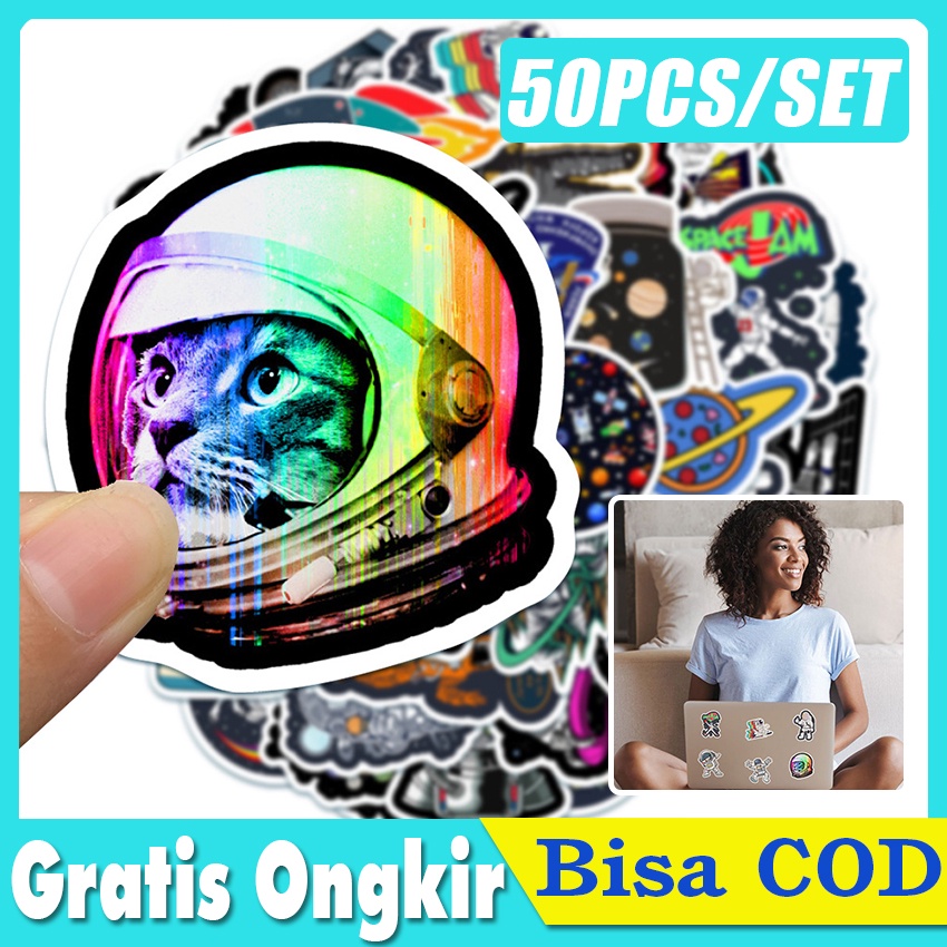 

50pcs/set Stiker Motif Kartun Astronot/Alien/Ufo/Roket Luar Angkasa Untuk Laptop/Macbook/Kulkas