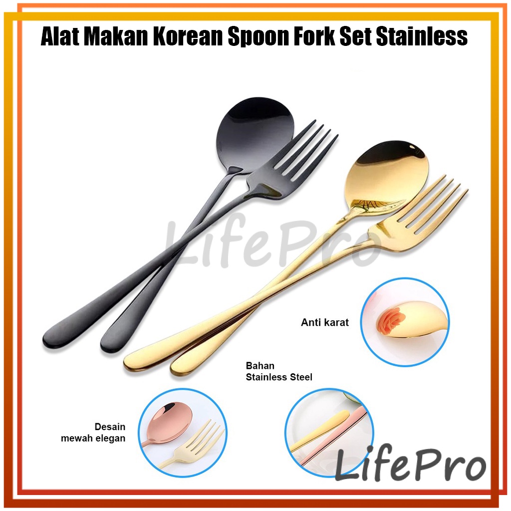 StainlessSendok Garpu Korea / Alat Makan Korean Spoon Fork Set Stainless / Sendok Garpu Stainless St