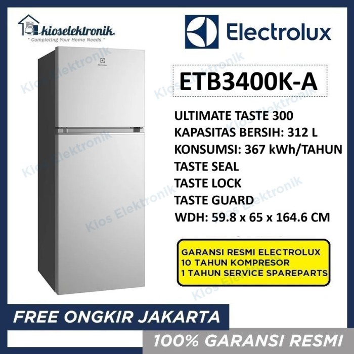 Electrolux ETB3400K-A Kulkas Inverter - ETB 3400 KA ETB3400 ETB3400KA