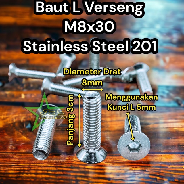 ASS BAUT L VERSENG M8x30 STAINLESS STEEL
