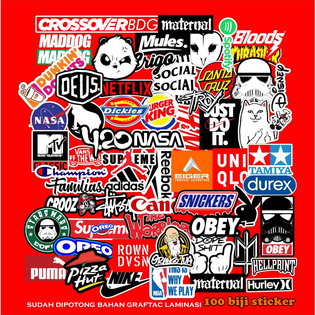 

(cod) sticker brand (1 lembar isi 100pcs) sudah dipotong dan dilaminasi design ip striping