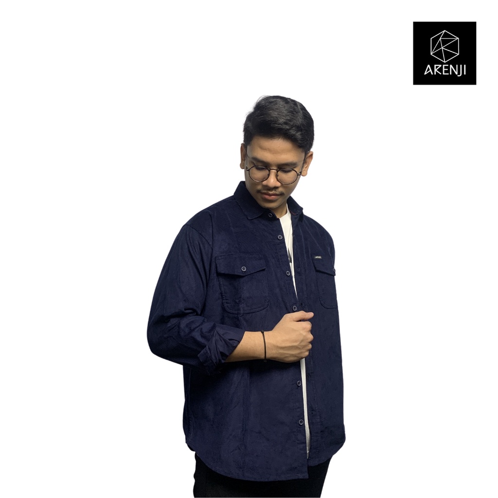 Arenji Kemeja Corduroy Pria Over Sized - Dark Navy