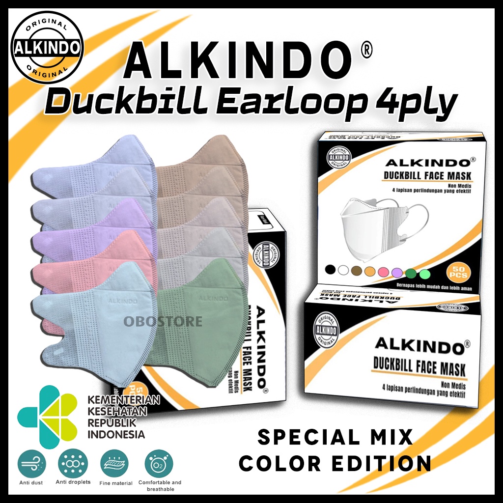 Masker Duckbill Alkindo Masker Earloop Mix 10 Warna 50 pcs