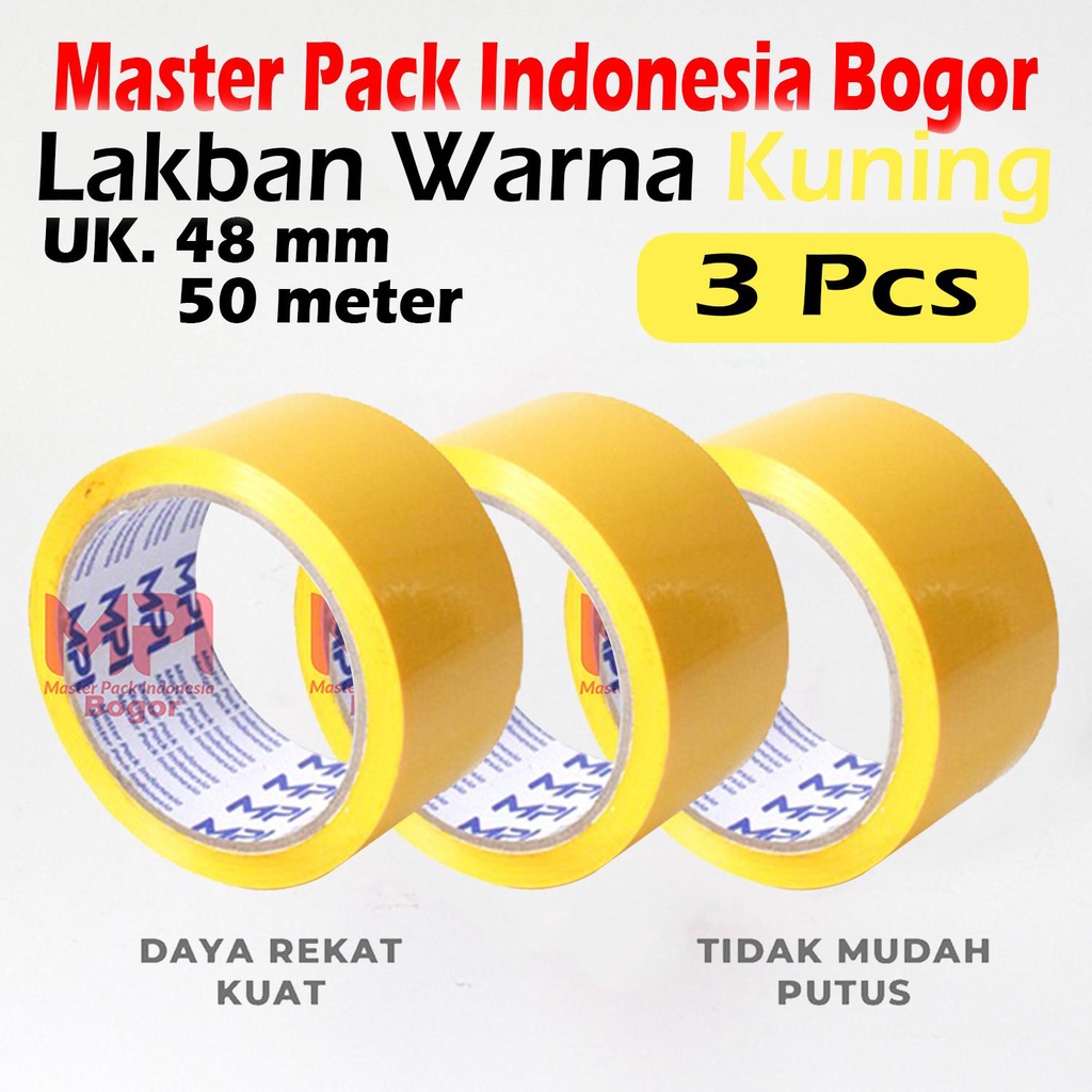 

3 ROLL - Lakban MPI Warna Kuning 48 mm x 50 Meter - Lakban Warna Master Pack Indonesia