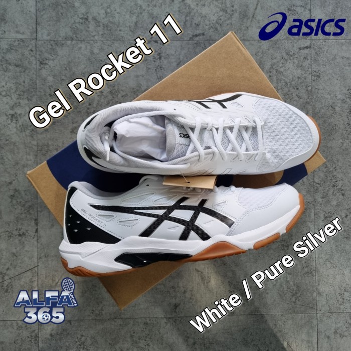 Sepatu Badminton / Voli Asics Gel Rocket 11 White / Pure Silver - 39