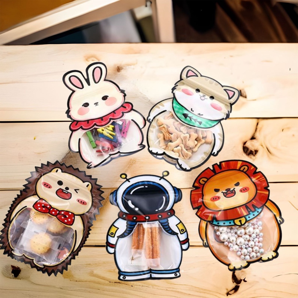 

(Yunita) 10 Lbr STANDING POUCH ANIMAL / PLASTIK ZIPPER STANDING / PLLASTIK KEMASAN MOTIF ANIMAL KAWAI