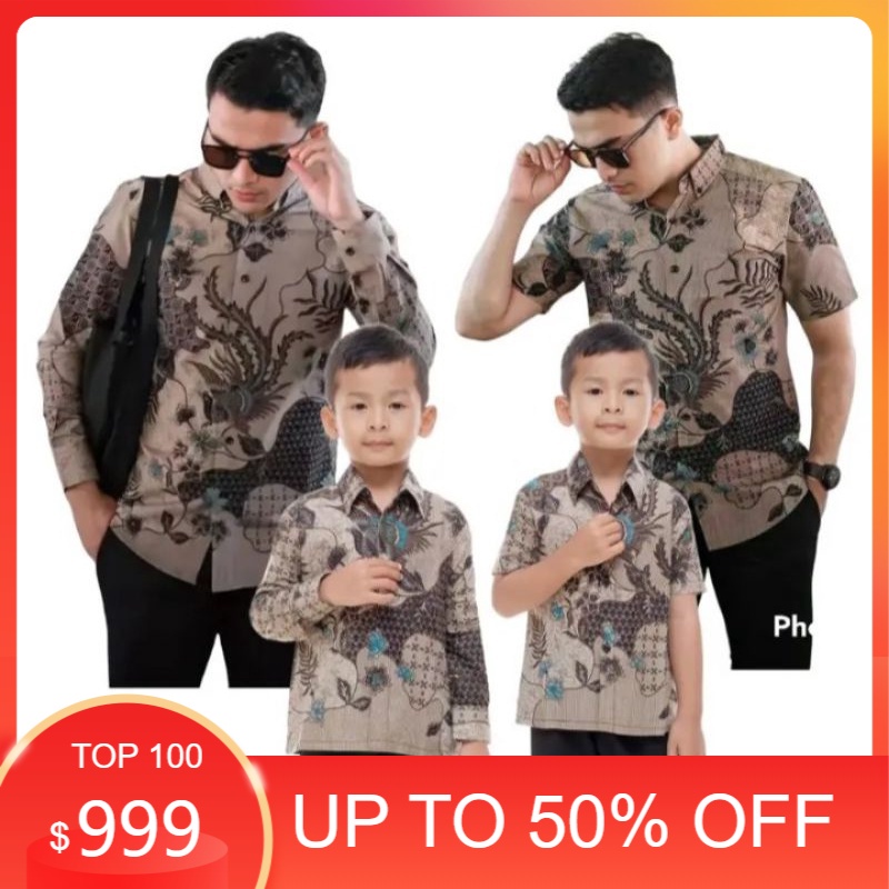 Kemeja Batik Pria Lengan Panjang Couple Ayah Dan Anak Laki-Laki Motif Terbaru 2022 Sekar Jagad  Peka