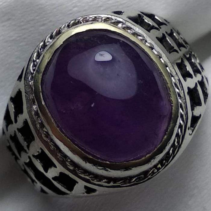 Cincin Batu Akik Natural Kecubung Ungu Tua Motif Gambar Urat Es Antik8