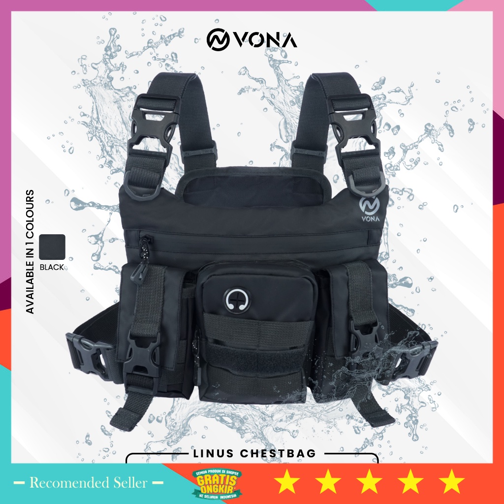 Selempang Murah Bahan Kuat Awet Premium Branded - VONA Linus Chest Bag - Tas Dada Multi Pockets Pria