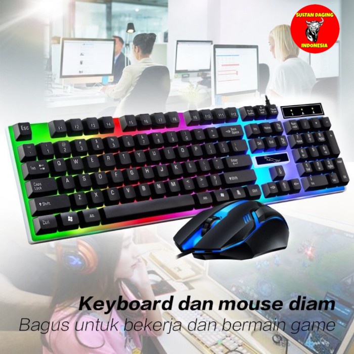 PAKET KEYBOARD GAMING RGB DAN MOUSE GAMING RGB WARNA HITAM DAN PUTIH - Putih