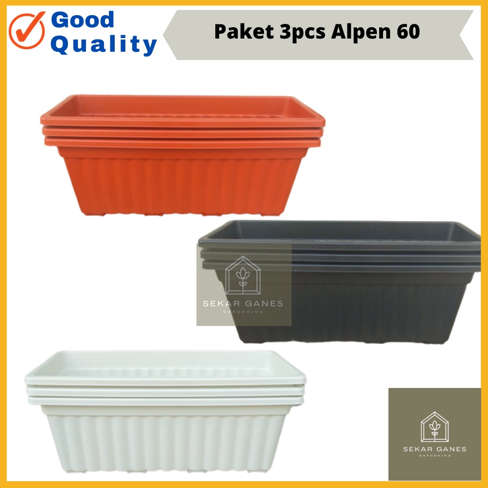 NEW PAKET 3pcs Pot Panjang Alpen 60 Putih Hitam Coklat Merah Bata Pot Bunga Segi Panjang 60cm 70cm  