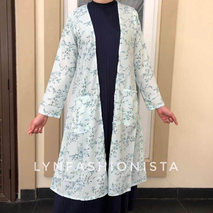 best -CARDIGAN WANITA MUSLIM / SHERIN OUTER / LONG CARDI MOTIF BUNGA SEPATU - Hitam