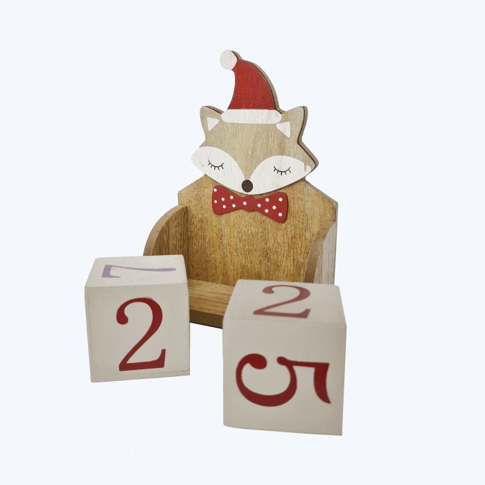 

Wooden Calendar Date Block / Kalender Kayu / Hiasan Natal - Fox Bertopi
