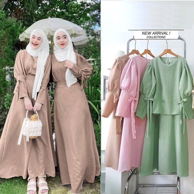Baju Gamis Mix Bordir Set Atasan Dan Rok Terbaru Anna Set Rok Matt Crinkle Airflow Gamis Set Wanita 