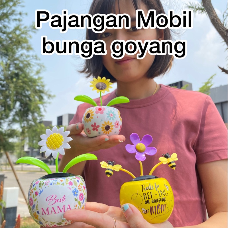 Bunga Goyang Mobil Tenaga Surya Hiasan Dashboard Lucu, Gerak Otomatis Tanpa Baterai