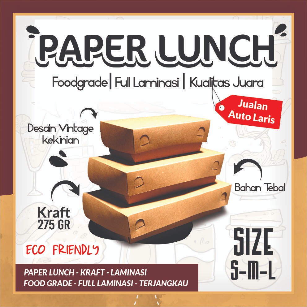 

(PER 1 PCS) Paper Lunch Box Craft Size S, M dan L Tahan Minyak Kotak Makan Full Laminasi Food Grade