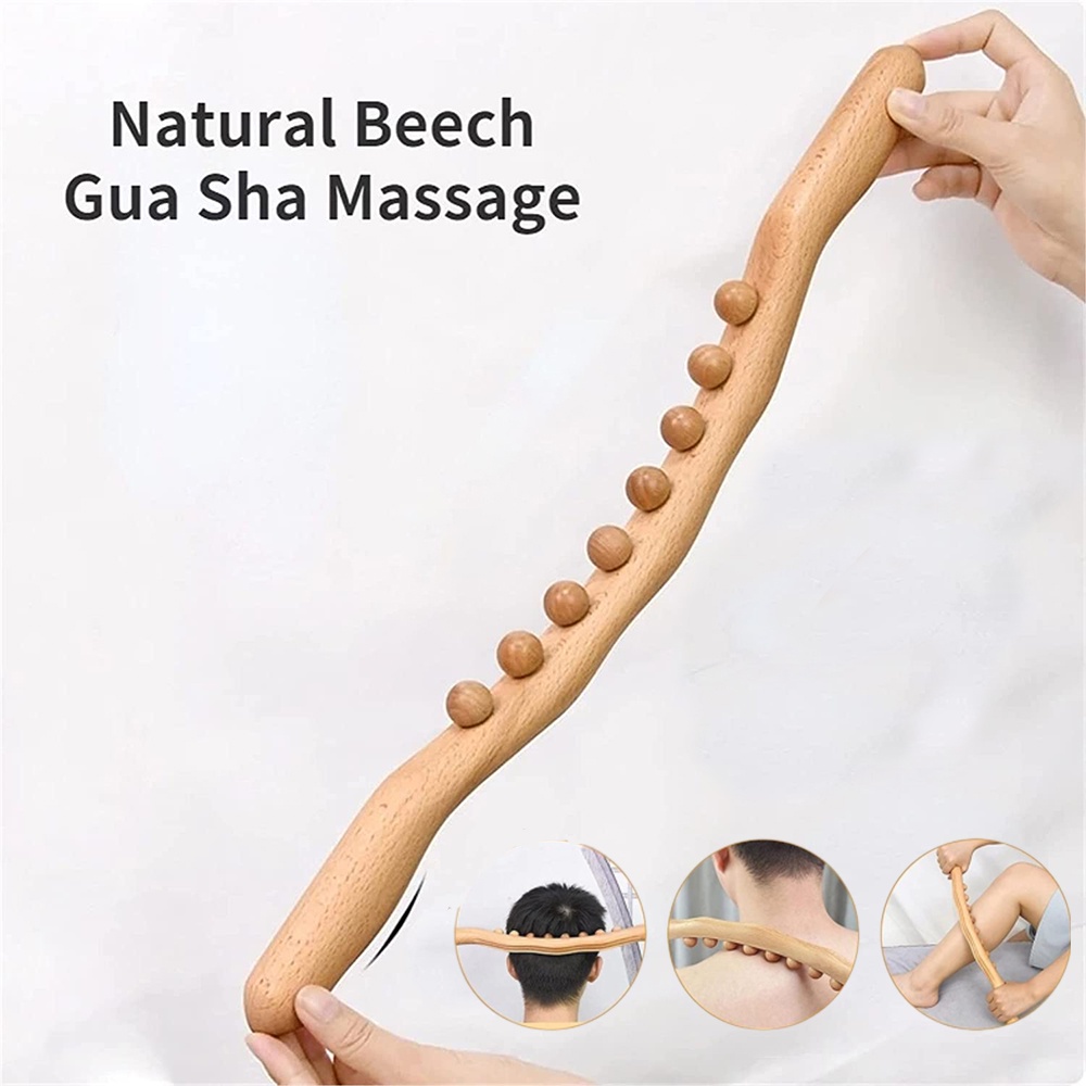 Alat Pijat Kayu Tongkat Gua Sha Massage Head Shoulder Acupuncture 8 Beads