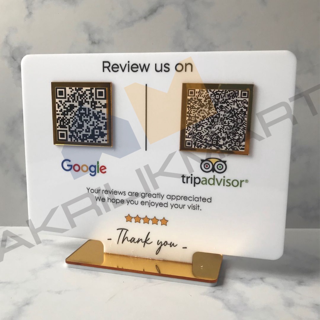 Sign Pajangan Meja Dilengkapi QR Code Gold