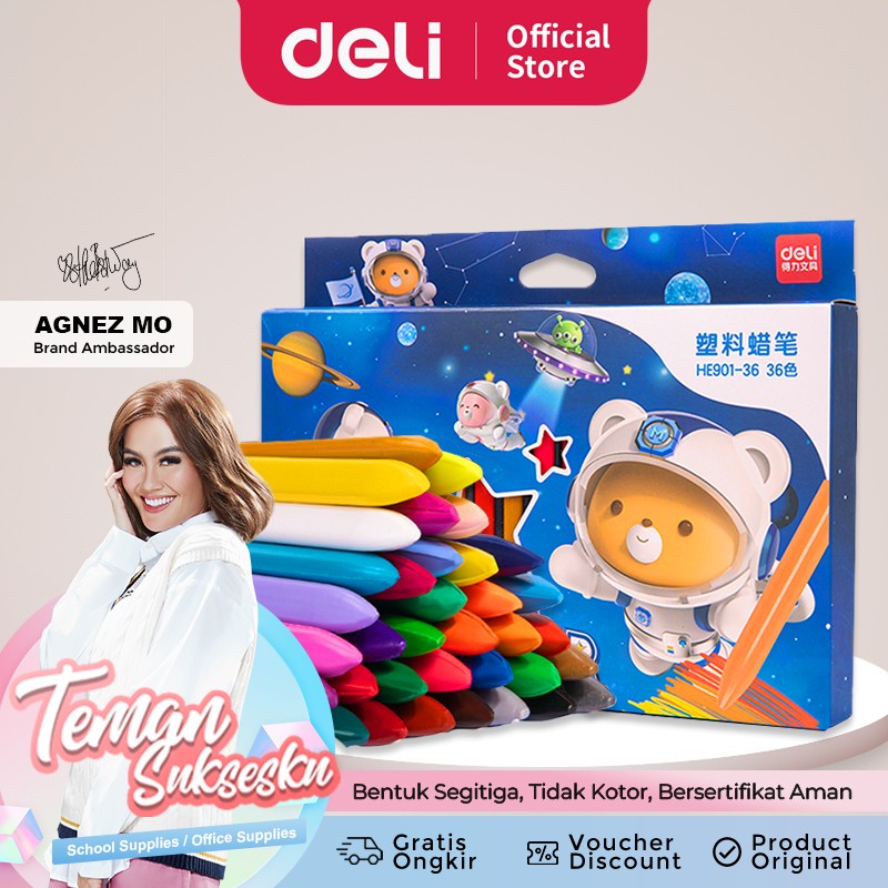 

Deli Plastic Crayon / Krayon Plastik 12/24/36 Anti Kotor HE901