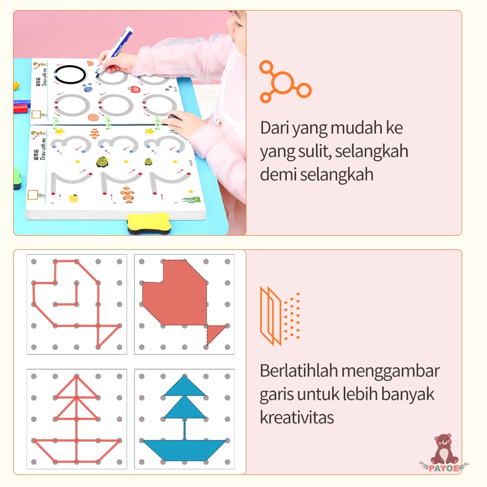

D3W! PAYOE Magic Workbook Smart Writing Book Buku Edukasi Anak Belajar Tracing Wipe And Clean Book