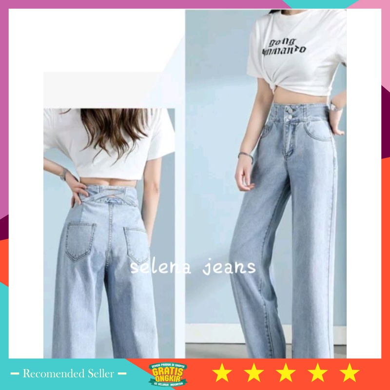 Bawahan Jeans Wanita Denim Murah / Farian 2 Celana High Waist Kulot Jeans Loose Double Button 2 Kanc