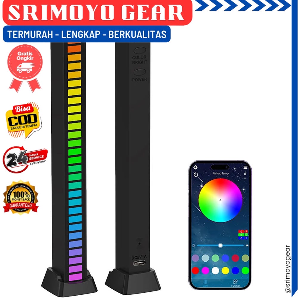 FUNY Lampu LED RGB Bar Strip Sound Rhythm Light USB 32 LED - Lampu Hias Mobil & Meja Komputer