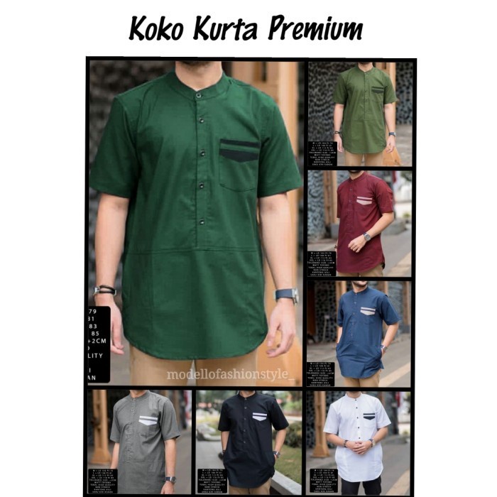 KURTA KOKO KEMEJA BAJU KATUN TANGAN LENGAN PENDEK HIJAU IJO BOTOL - HIJAB POLOS AJA