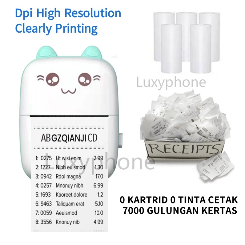 Alat Printer Bluetooth Mini Portable/Printer Thermal Bluetooth/Mesin Print Alat Cetak Foto Mini Blue
