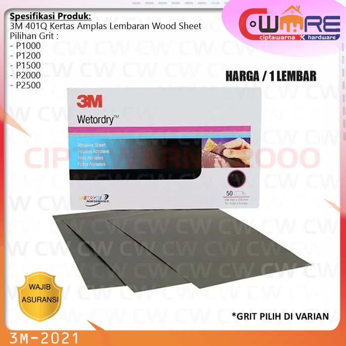 3M 401Q Kertas Amplas Lembaran Wood Sheet P1000 P1500 P2000 P2500 - CWK