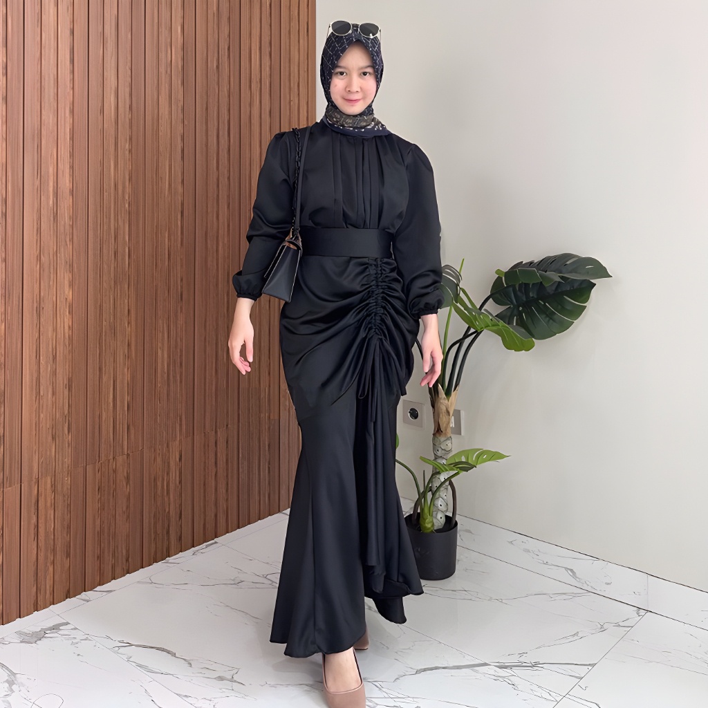 Vanya Dress Bahan Satin Silk Size M L XL / Long Dress Kondangan Bridesmaid Viral / Dress Busui Frien