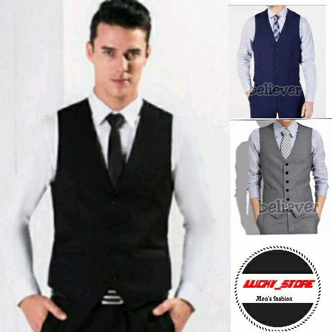 ✨BISA COD✨ -vest jas/rompi jas pria - Hitam, M Rompi Fashion Rompi Premium Rompi Keren Rompi Kekinia