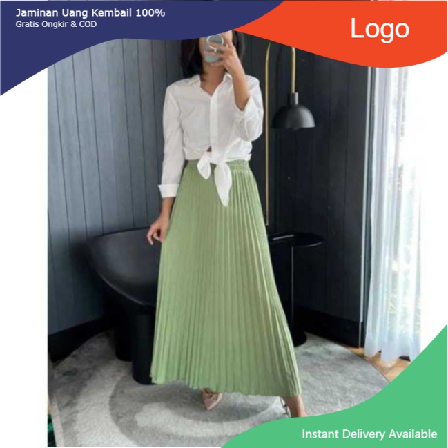 nazeeraoffcie Rok Plisket Hyget Super Premium/Rok Plisket Wanita/Rok Panjang Muslim/Rok Mayung HIJAU