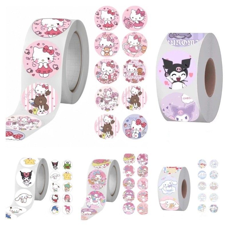 

500Pcs/Roll Sanrio Stickers Kawaii Hello Kitty Melody Kuromi Cinnamoroll Luggage Graffiti Decals Kid Toy Decoration Sticker Gift
