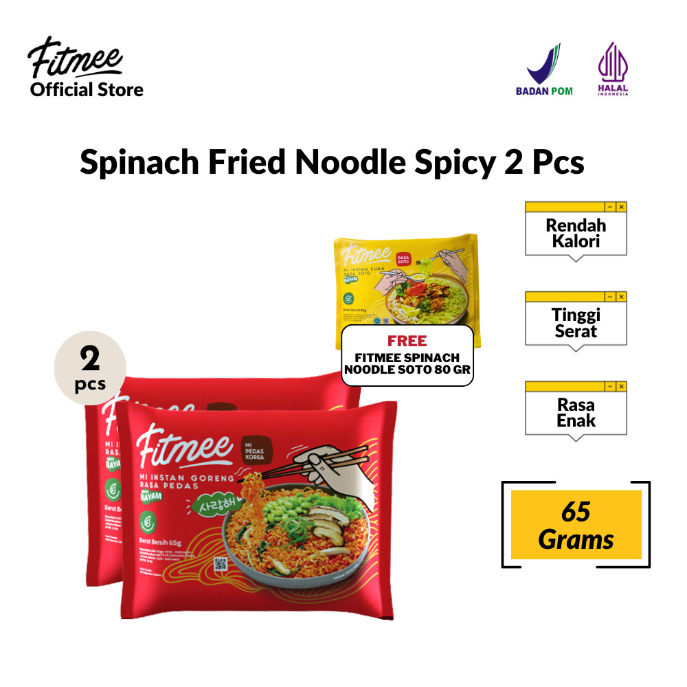 

Fitmee Mie Instan Sehat Bayam Goreng Pedas 2 Pcs FREE Bayam Soto 1 Pcs