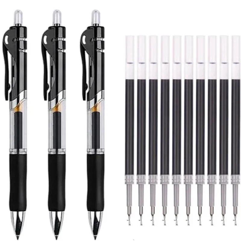 

Retractable Gel Pen Set 0.5mm Black/Red/Blue Large Capacity Ball Point Pen Handle Replaceable Refills Rod School Office Supplies