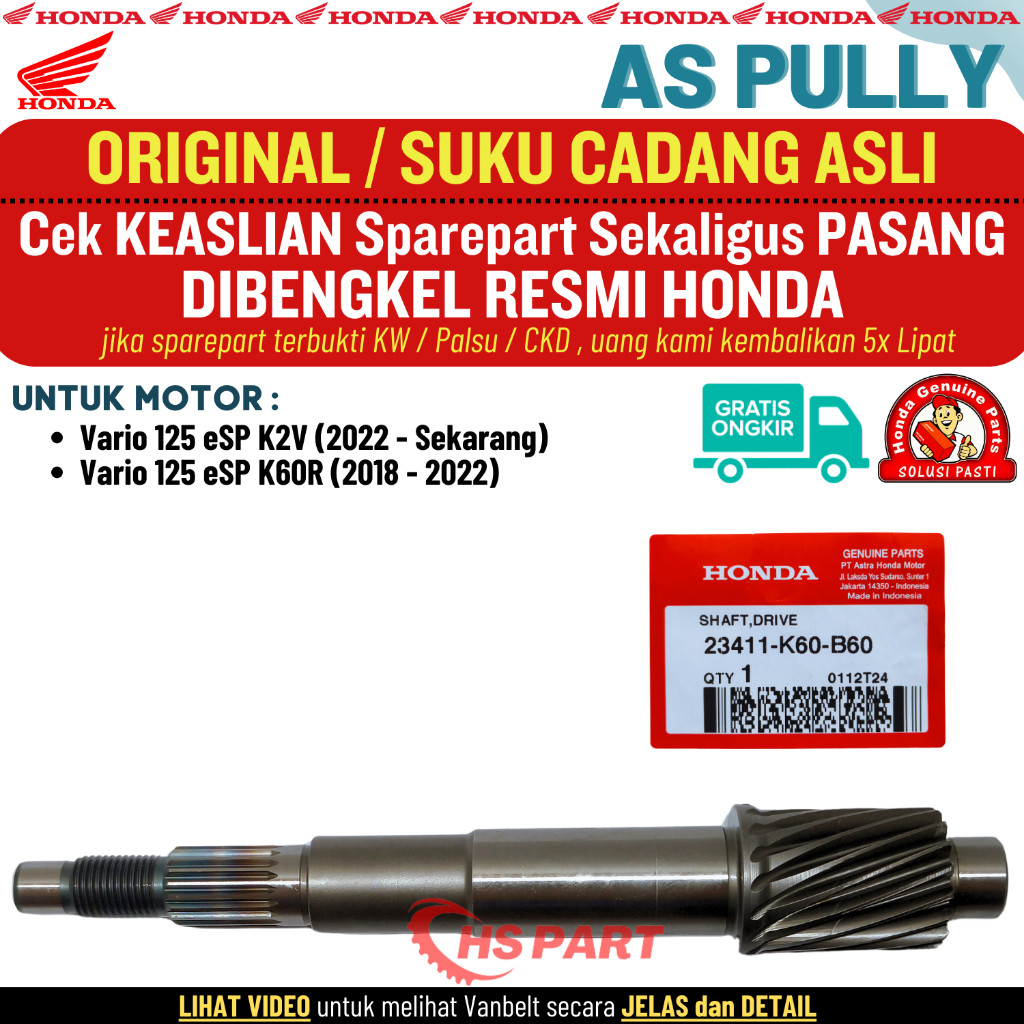 AS Pully Pulley Vario 125 150 Led New Original AHM Honda 100%