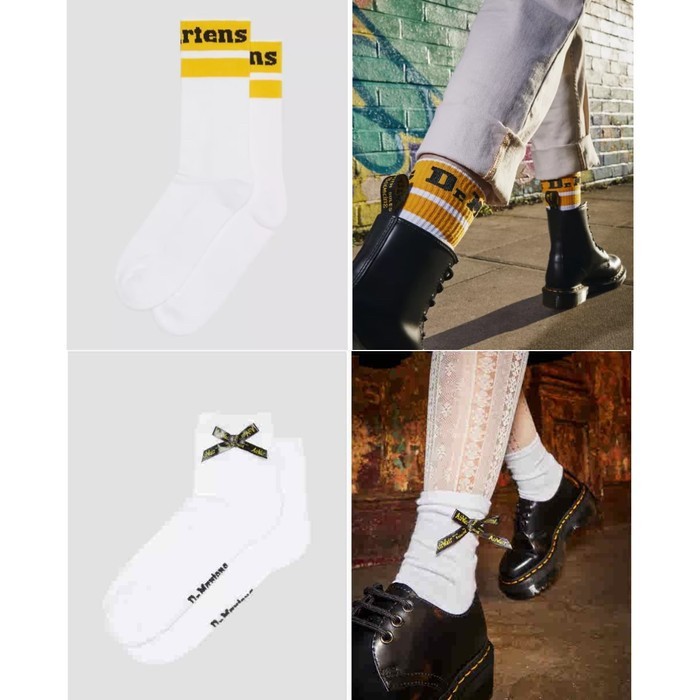 Kaos Kaki Dr. Martens Original (White) Ribbon/Bow & Stripes sz M/L Docmart Cotton Blend Socks