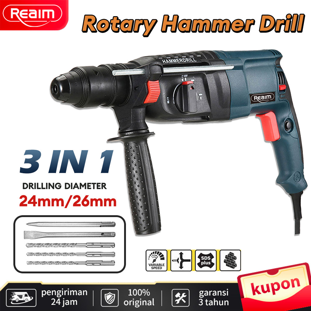 REAIM Bor Hammer bor listrik bor beton 3 fungsi bor drill beton hammer drill bobok beton
