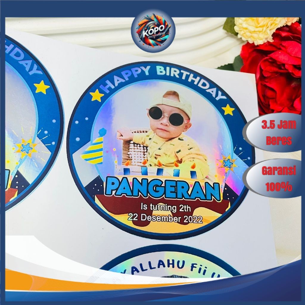 

KOPO Sticker Bulat Hologram Ulang Tahun Stiker Label Undangan Happy Birthday Kecil Free Desain