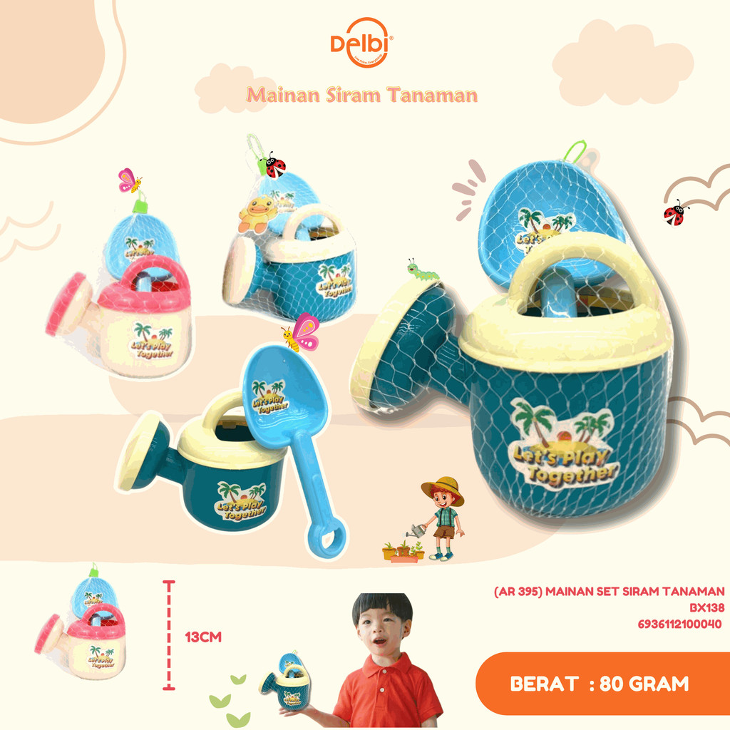Mainan Anak Alat Berkebun Penyiram Tanaman Mainan Pot Siram Tanaman Set Dengan Serok Cantik (AR 395)
