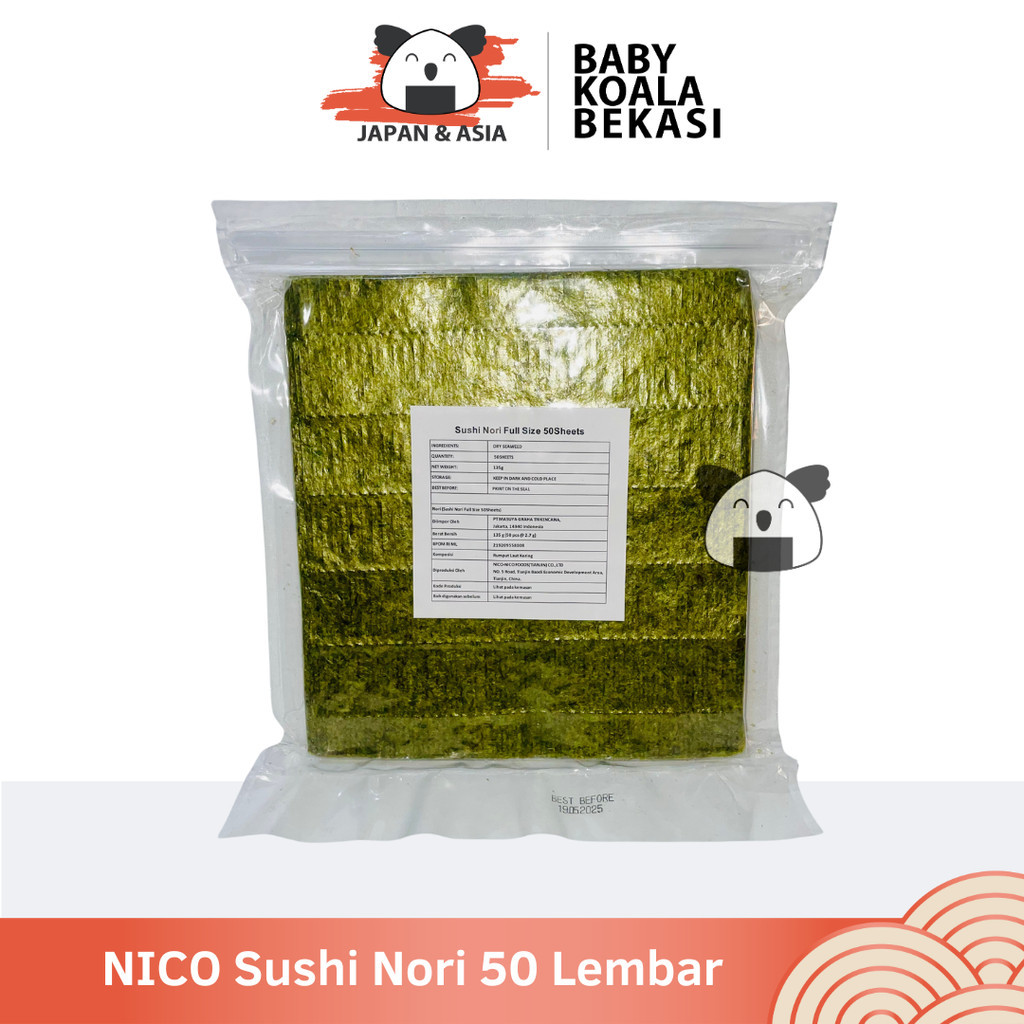 

NICO Sushi Nori Rumput Laut Full Size 50 S │ Nori Gimbab Import Lembar Rumput Laut -BKS