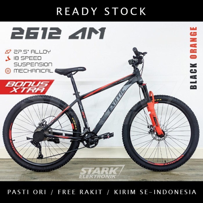 Exotic 2612 AM MTB Mountain Bike Sepeda Gunung Pacific - Black Orange, Ban 27.5 inci