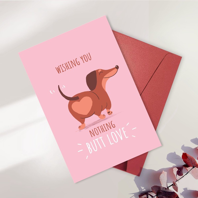 

1pcs Fun Sausage Dog Greeting Card Valentine's Day Birthday with Envelope Funny Text Blessing Card Fun Gift Decorate Art Cards