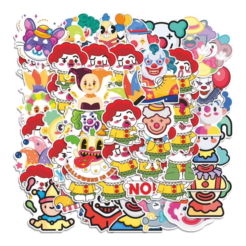 

COD 50 Pcs Stiker Badut (Clown) Lucu Anti Air Untuk Dekorasi Notebook Sepeda Skateboard Handphone